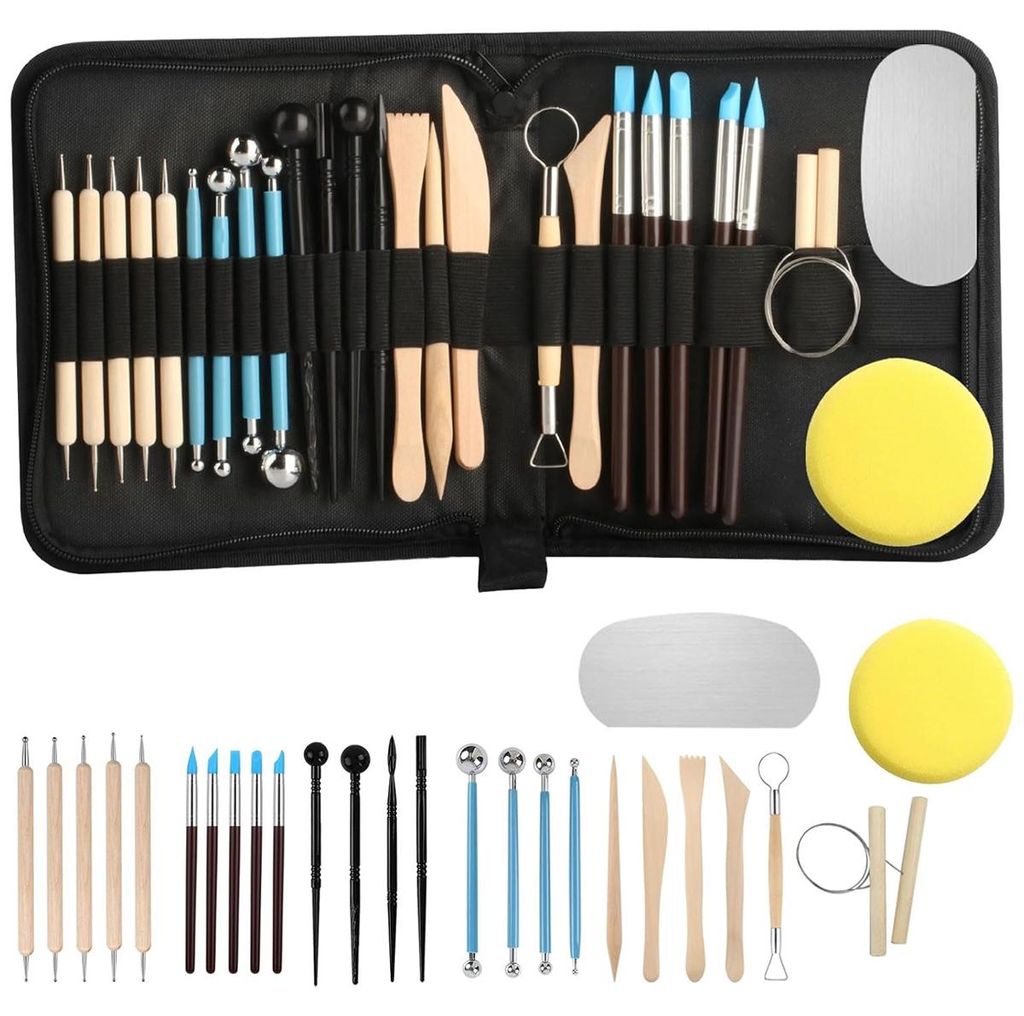 27 Stk Modelierwerkzeug Set,Modelliermasse Werkzeug, Polymer Clay Tools, Sculpting Pottery Set,Keramik Künstler Töpfer Werkzeug für Ton Zubehör