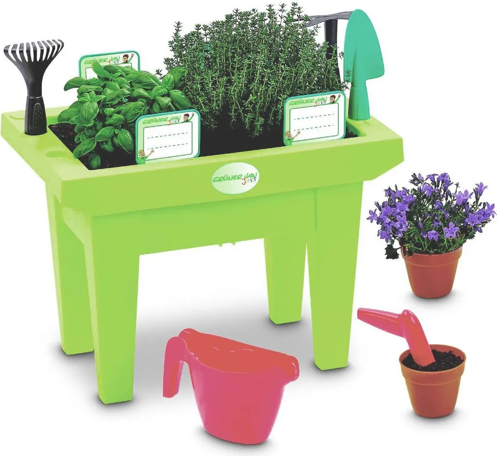 Bac à plantes ergonomique pour enfant avec outils et structure bois