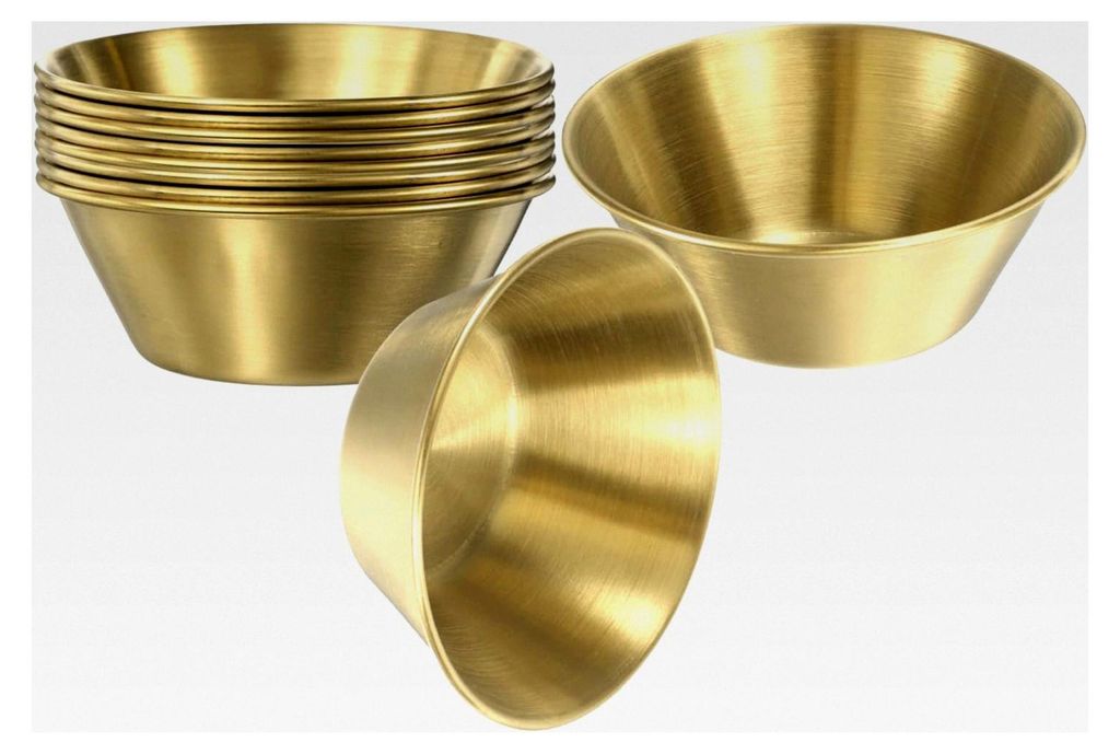 10 Stück Edelstahlschalen 1,5 OZ Kleine Metall Dip-Schalen Servierschalen Gewürzbecher Für Zuhause Party Restaurant Picknick Reisen Rund Gold