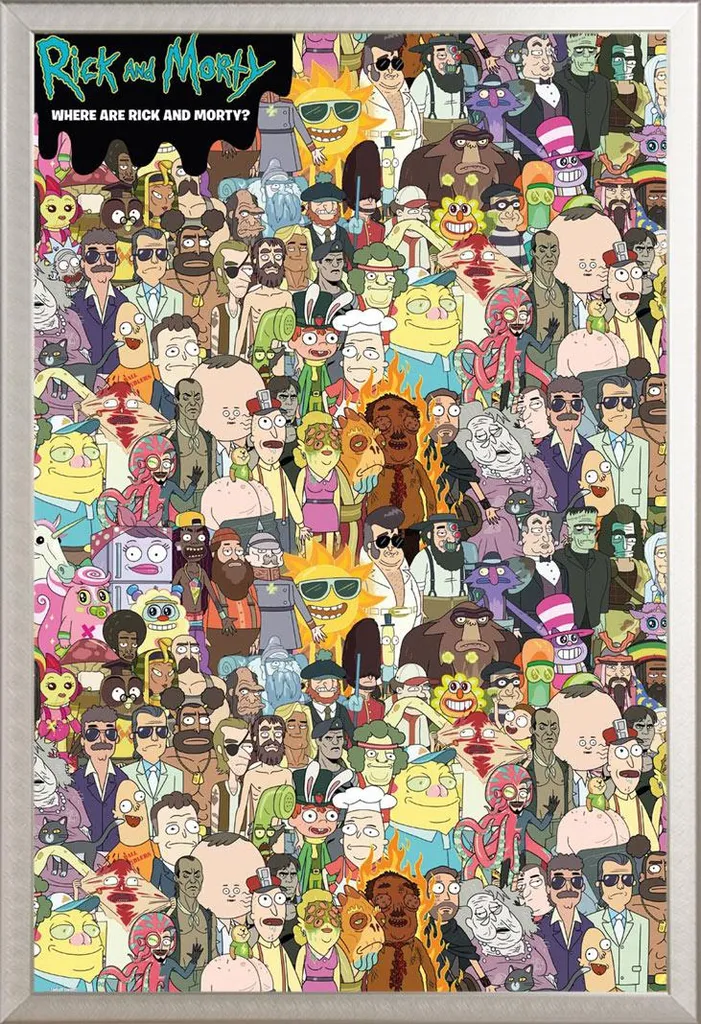 Set Poster Rick & Morty + Cornice Alluminio Argento Shinsuke Ready
