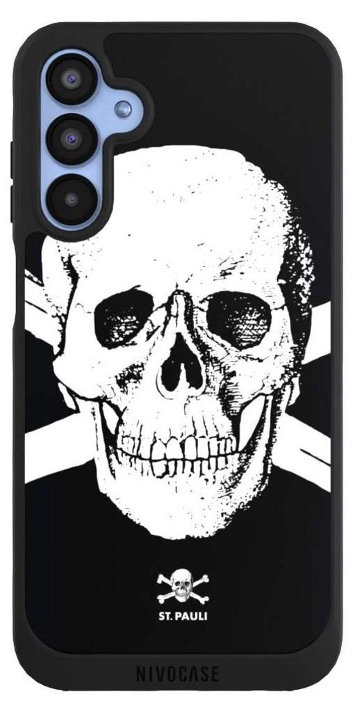 NIVOCASE Handyhülle für Samsung Galaxy A15 5G Hülle NIVOpure Case Schwarz FC St. Pauli Offizielles Lizenzprodukt Totenkopf