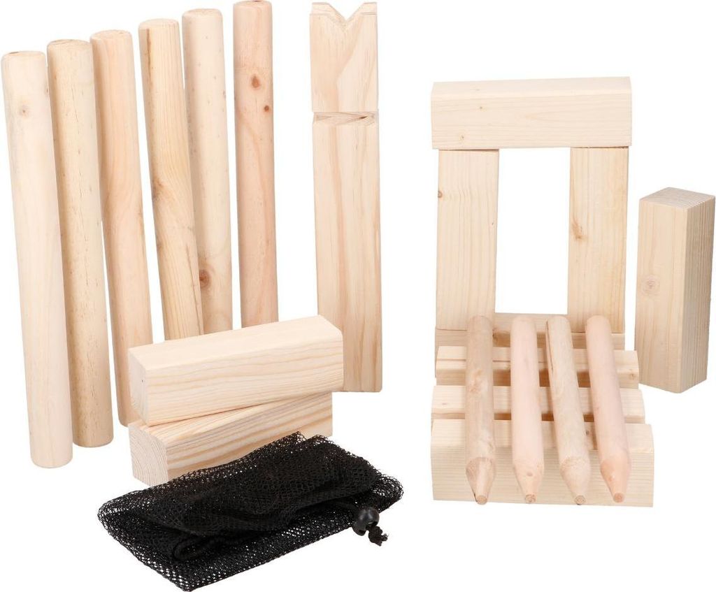 Eddy Toys Kubb Game Medium Wood - Outdoor-Spiel für Kinder und Erwachsene - 21-teiliges Set mit Aufbewahrungstasche - Wurfspiel aus Holz für Gart...