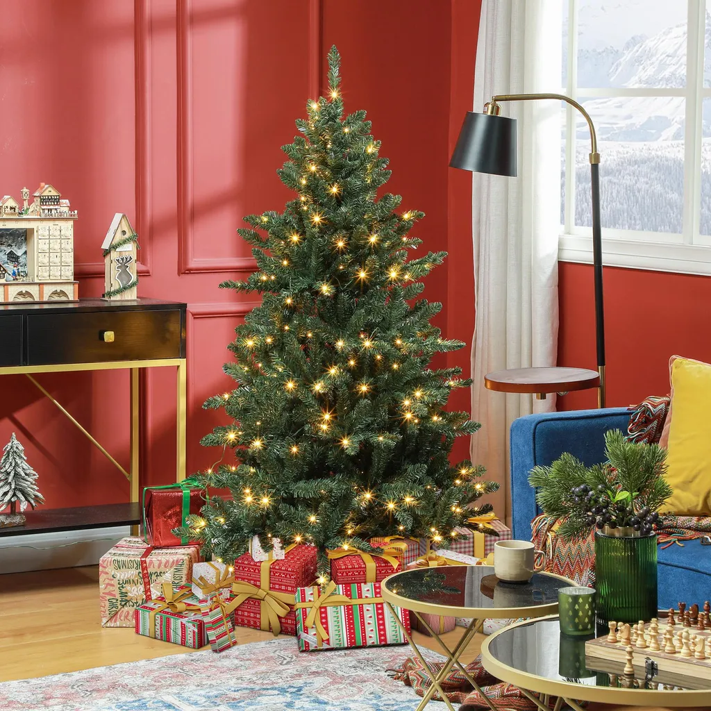 Sapin de Noël LED 180 cm en métal, sapin artificiel vert haute densité