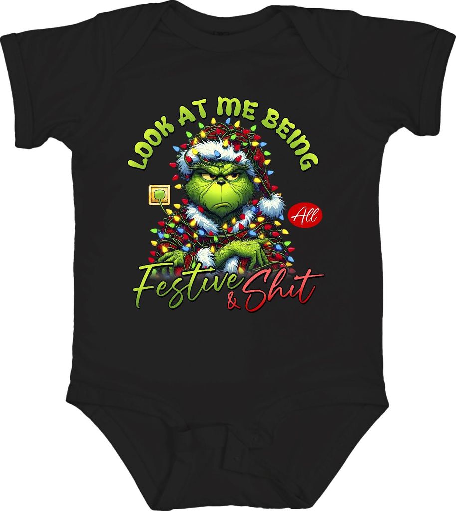 Grinch Look At Me Being Festive Weihnachten lustig Geschenk Unisex Baby Body, Schwarz, 12/18