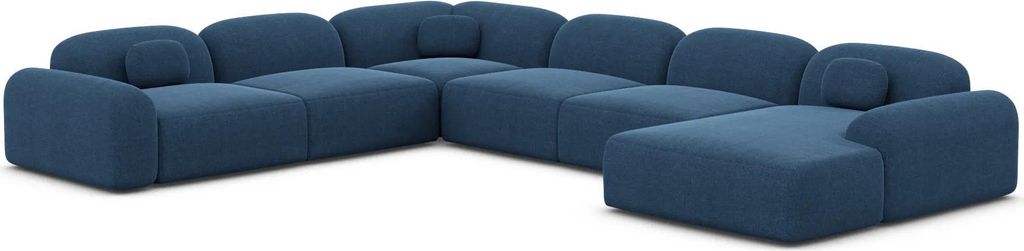 Strukturstoff U-Form XXL Wohnlandschaft Nuvia Dunkelblau Rechts