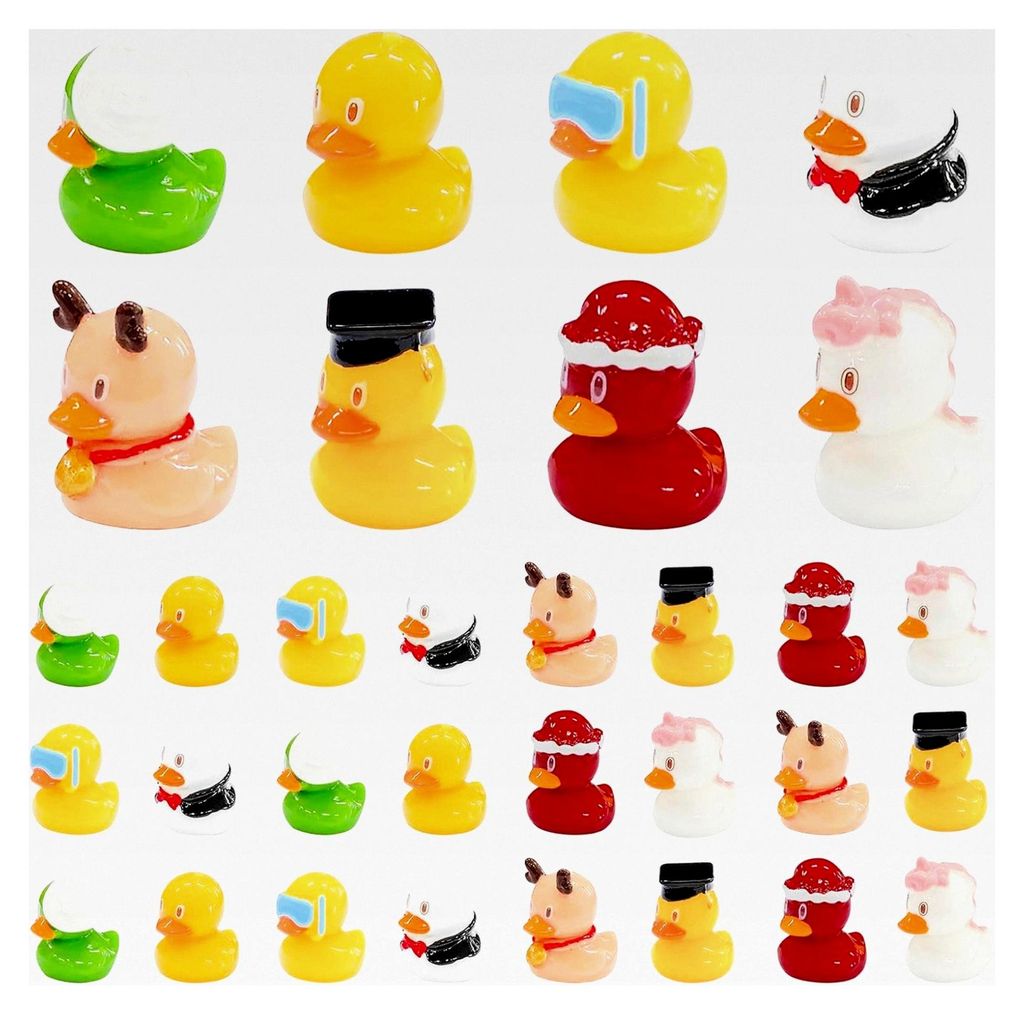 Mini Enten Figuren – 32 Stück Harz Miniaturtiere für Miniaturgarten, Puppenhaus, Aquariendekoration, Bunte DIY Figuren