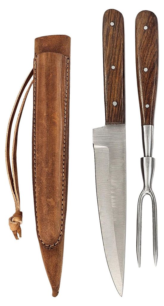 Mittelalter-Besteck Set mit Gabel in Doppellederscheide Produktbild 