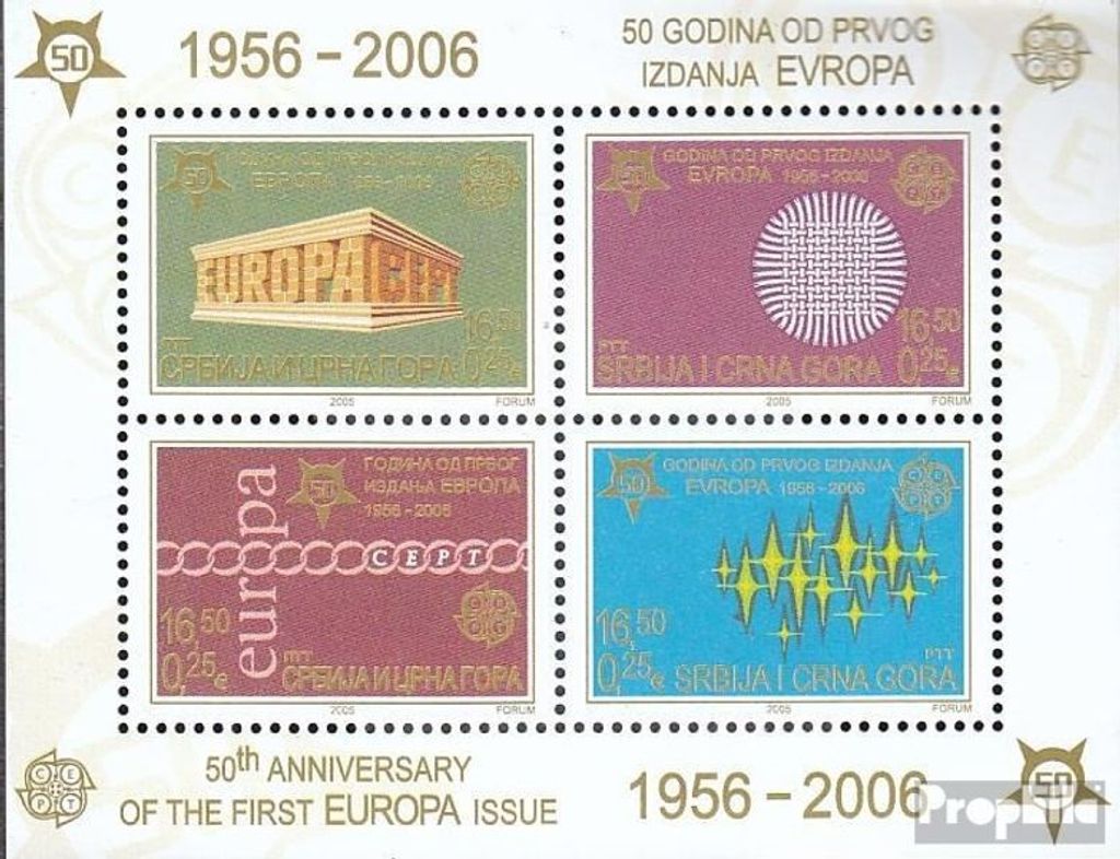 Briefmarken Jugoslawien 2005 Mi Block59A (kompl.Ausg.) postfrisch 50 Jahre Europamarken