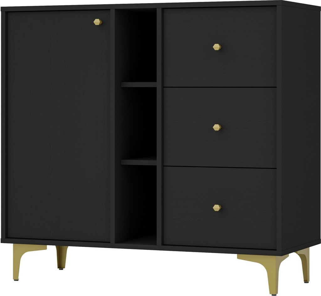 Masseno Kommode TORINO 100 cm Sideboard mit 3 Schubladen und 1 Türen für Wohnzimmer Schlafzimmer Modern 100x41x94 cm Graphitfarben / Graphitfarben
