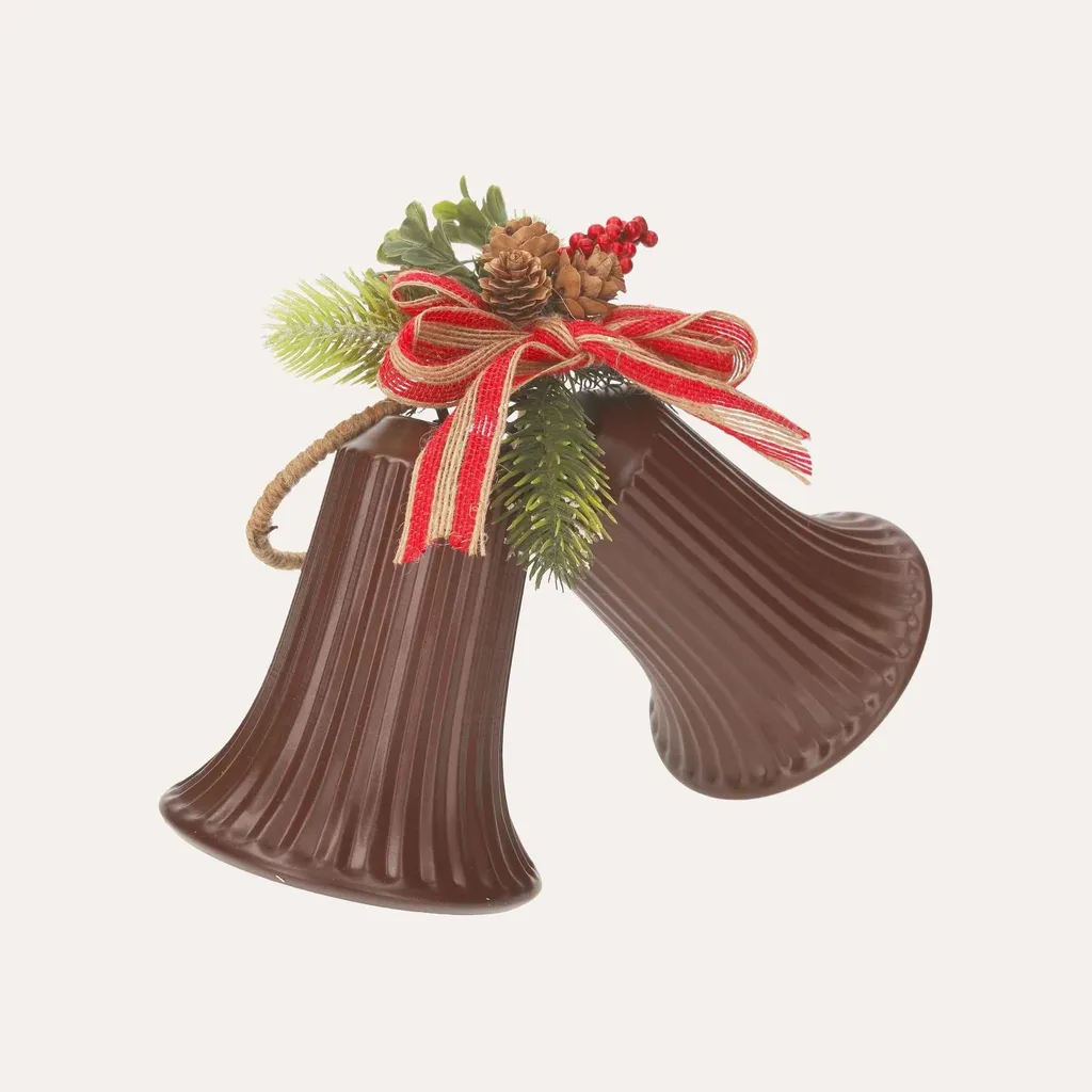 KEYHOMESTORE Paire de clochettes de Noël en métal rouge et or - 2 pièces