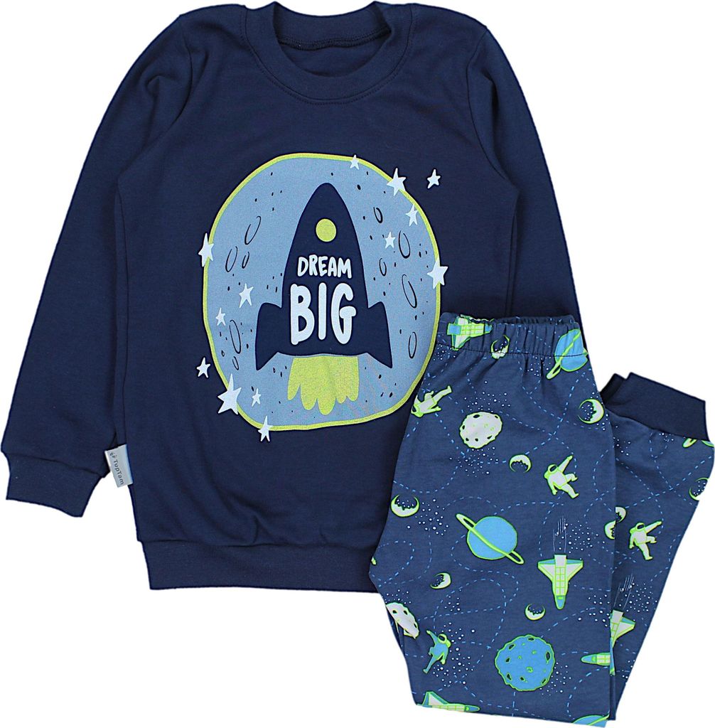 TupTam Kinder Jungen Pyjama Schlafanzug Set Langarm Nachtwäsche 2-teilig, Farbe: Dream Big / Kosmos Dunkelblau / Grün, Größe: 104