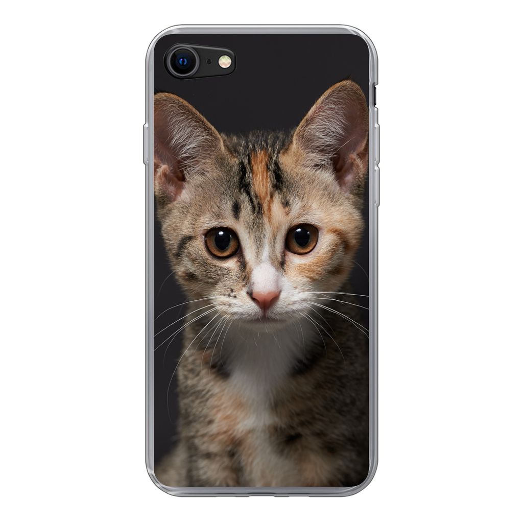 MuchoWow Handyhülle Schutzhülle Hülle für iPhone 7 Katze - Schwarz - Porträt Silikon Softcase Handy Hülle - Kartenhalter