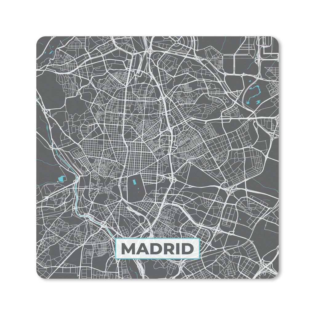 MuchoWow Mauspad Mousepad Madrid - Blau - Karte - Stadtplan 30x30 cm - Mousepads - Maus Mat - Pad - Mausunterlage - Gaming