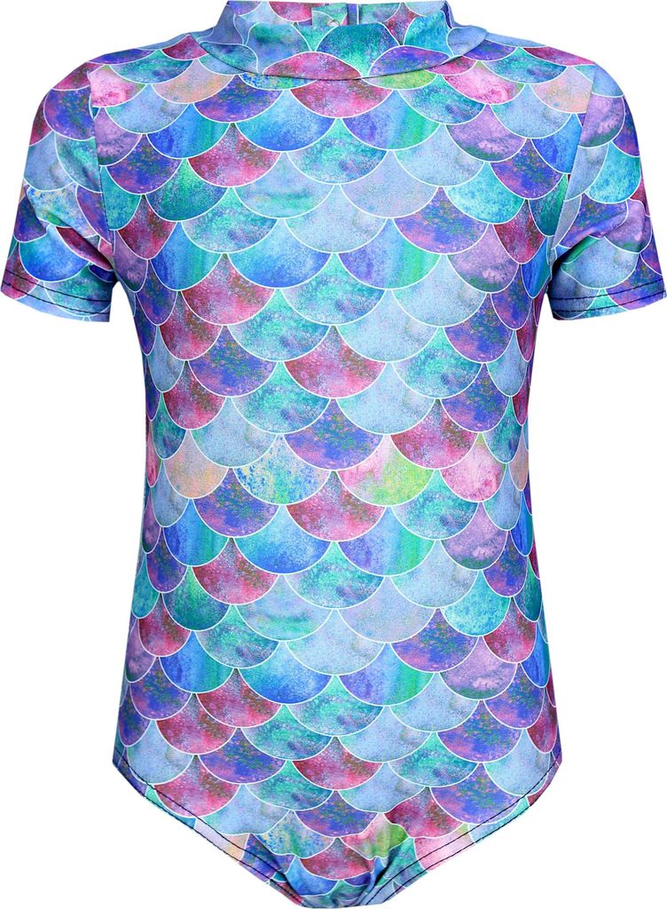 Aquarti Baby Mädchen Badeanzug Einteiliger Kurzarmbody UV-Schutz Schwimmanzug Body Swimmsuit, Farbe: Meerjungfrau Lila / Dunkelblau, Größe: 104