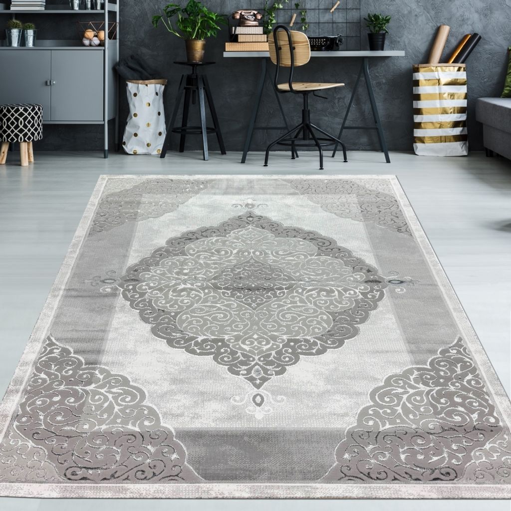 Designer Teppich mit Muster Grau Cream Beige Größe - 200 x Produktbild 