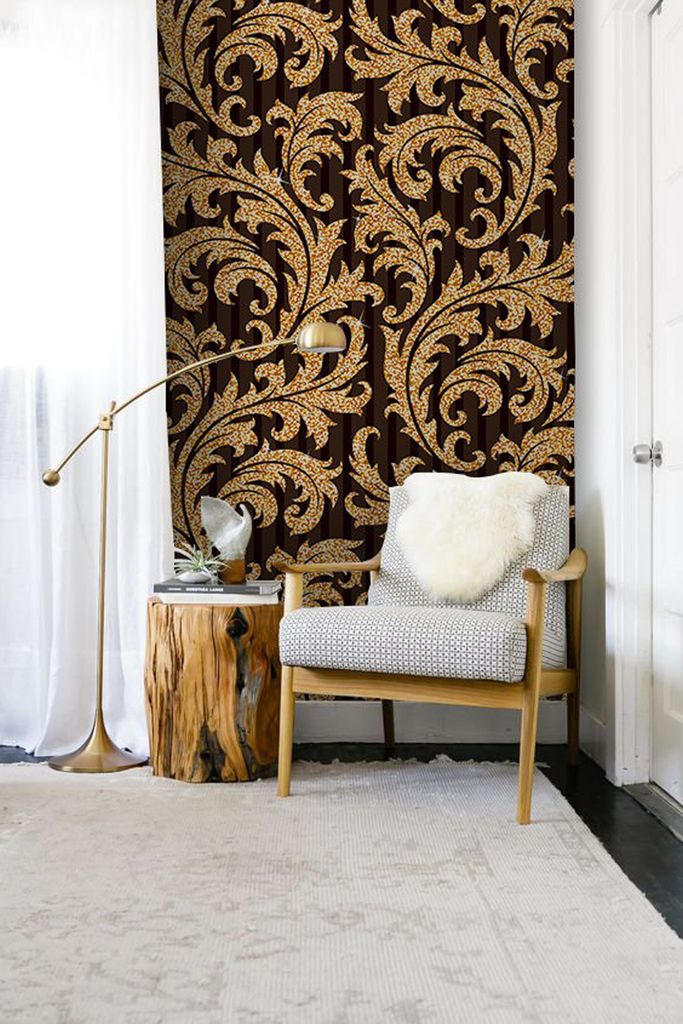 Coloray Fototapete 360x250 cm An Einer Wand Latex Latextapete - Goldener Blumen GoldenBrown.