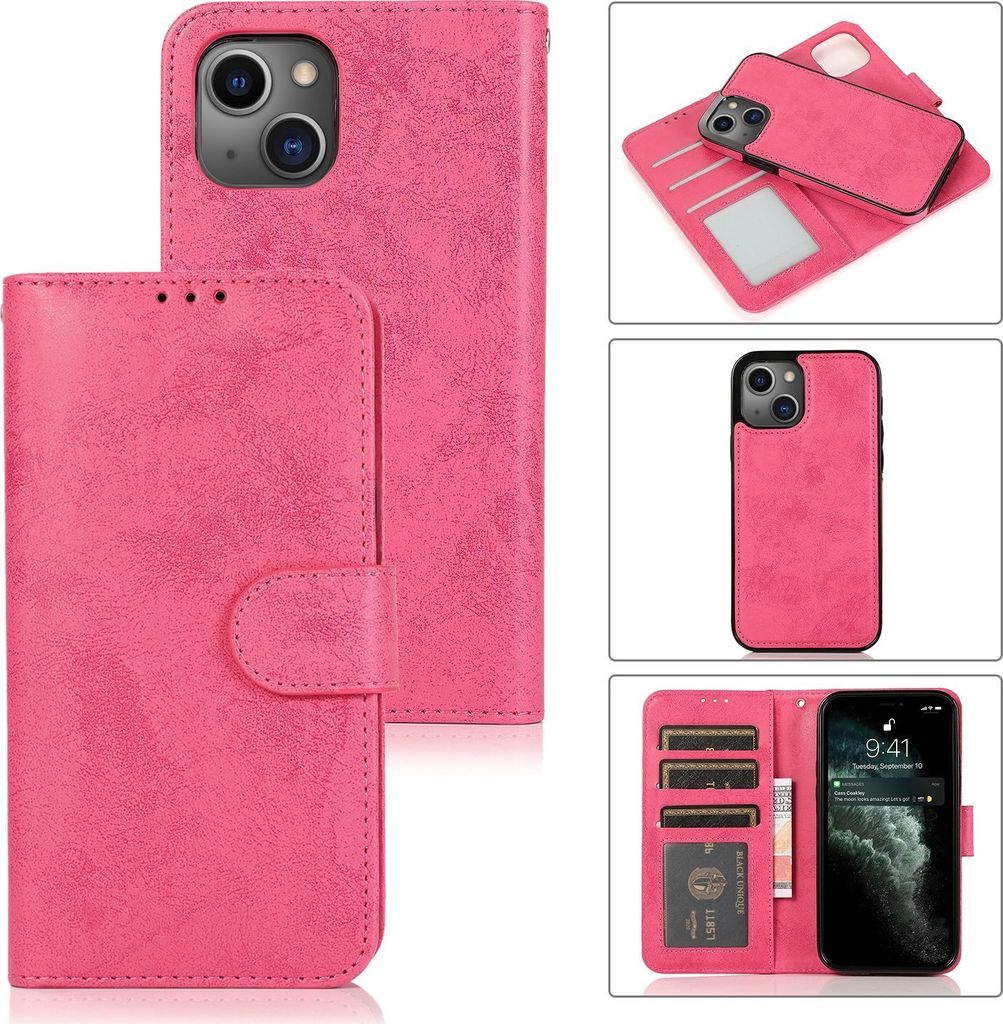 Mobigear Wallet iPhone 13 Hülle Abnehmbare 2in1 Klapphülle Geldbörse - Magenta