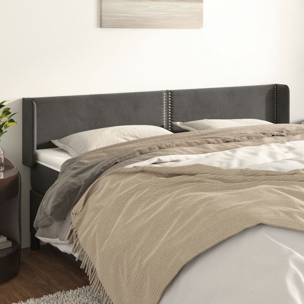 Design Möbel Kopfteil mit Ohren Dunkelgrau 163x16x78/88 cm Samt - 2024 Neu