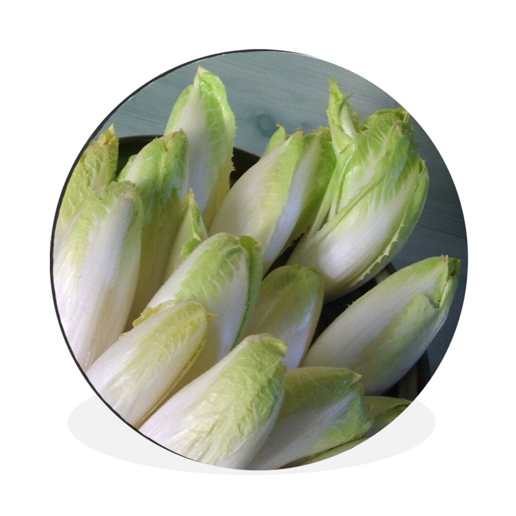 MuchoWow Aluminium Wandkreis Eimer mit den weißen Köpfen der Zichorie Ø 30 cm Wanddeko Modern Wohnzimmer - Wand Bild - Wohnzimmer - Runde Bild...