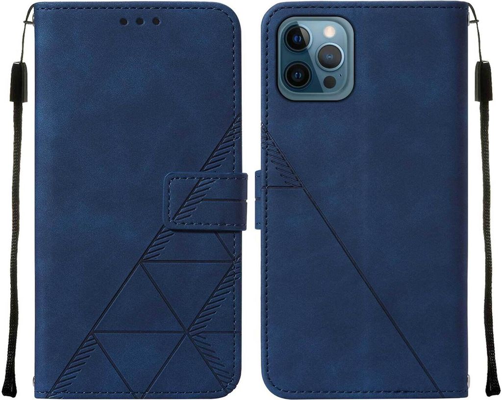iPhone 12 Pro Max Hülle, Schlank Prägung Flip Leder Kartenfächer Schutzhülle mit Ständer für iPhone 12 Pro Max Blau