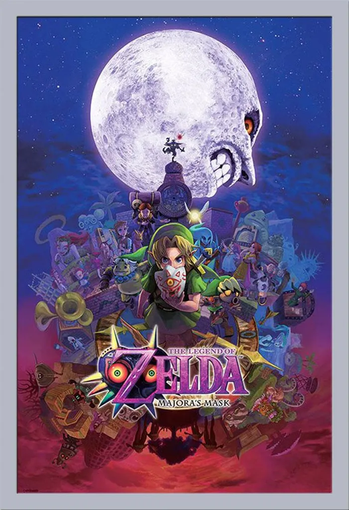 Legend of Zelda, The - Poster - Maschera di Majoras + cornice rimovibile, Shinsuke® Maxi MDF argento, disco acrilico