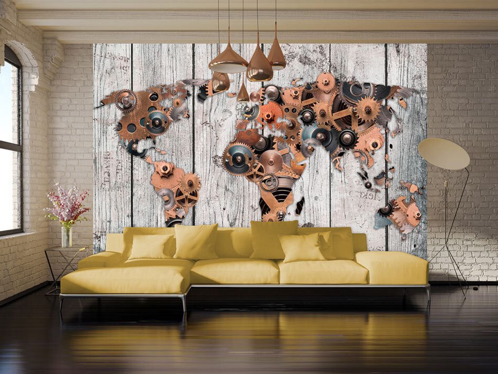Vlies Fototapete Weltkarte 400x280 cm Tapeten Wandtapete XXL Bretter Holz Steampunk Abstrakt k-A-0037-a-c