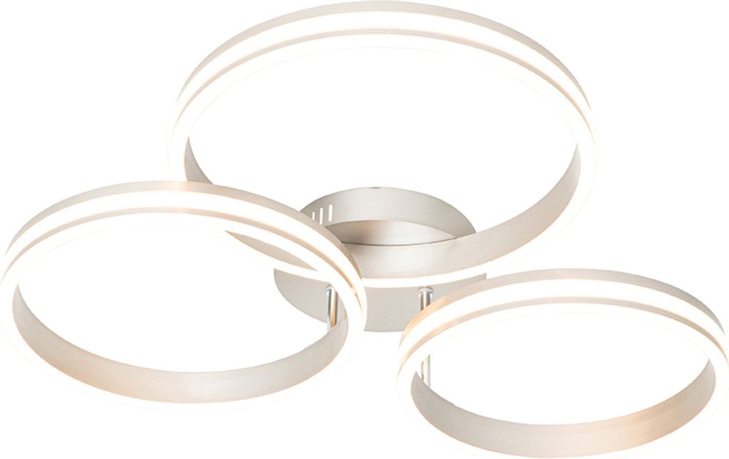 QAZQA - Design Deckenleuchte I Deckenlampe I Lampe I Leuchte Stahl I Silber I nickel matt inkl. LED 3-flammig-Stufen dimmbar 3-flammig-Licht - Nava...