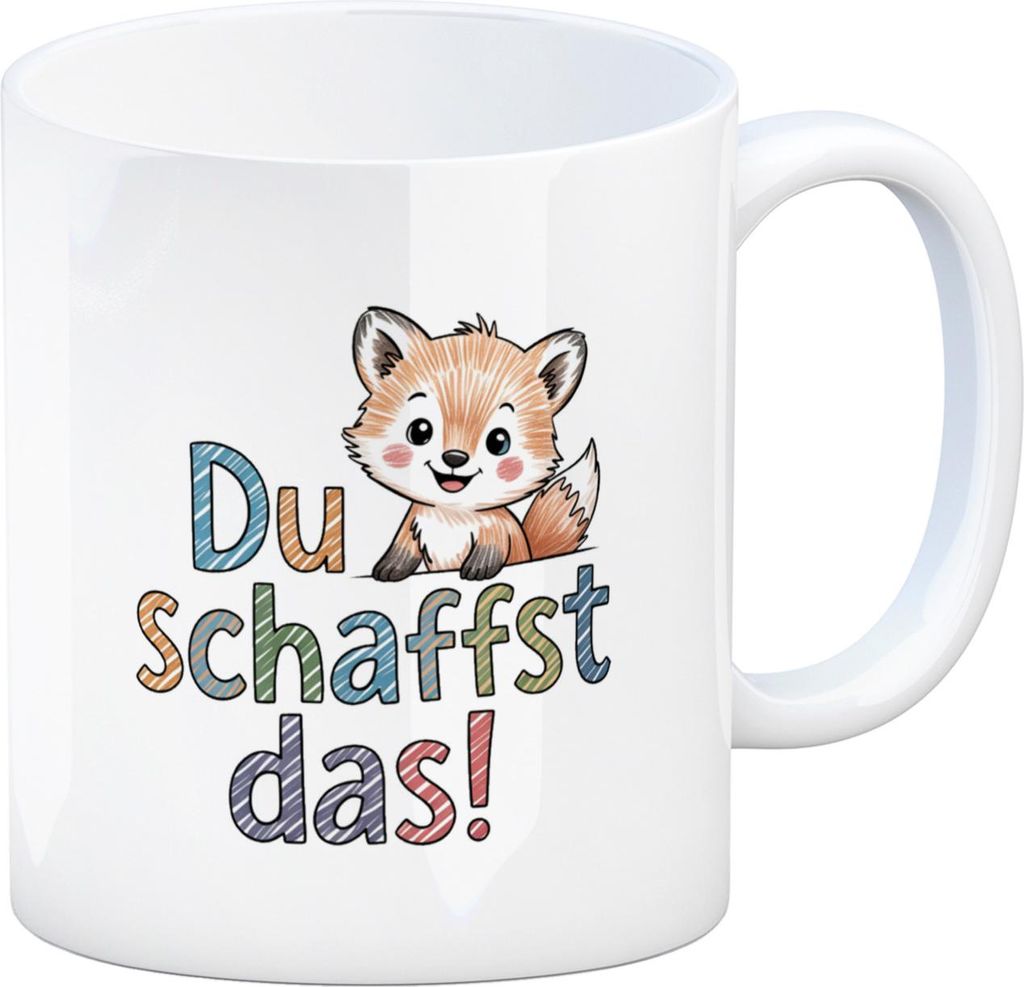 Fuchs mit Spruch Du schaffst das! Kaffeebecher