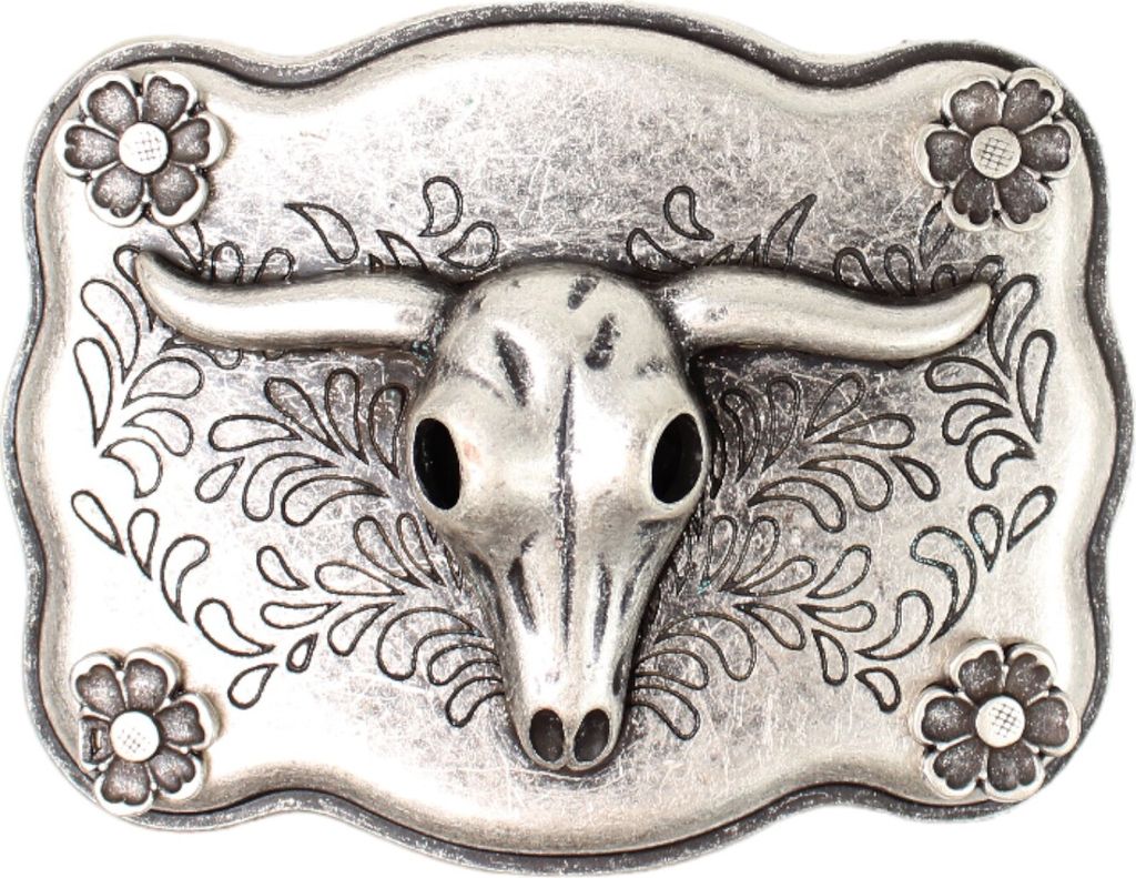 FRONHOFER Büffelkopf Gürtelschnalle silber 4 cm, Longhorn Western Schnalle