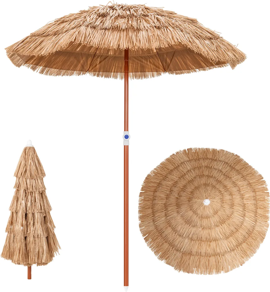 Parasol en Paille PP Inclinable avec Sac de Transport et Hauteur Réglable