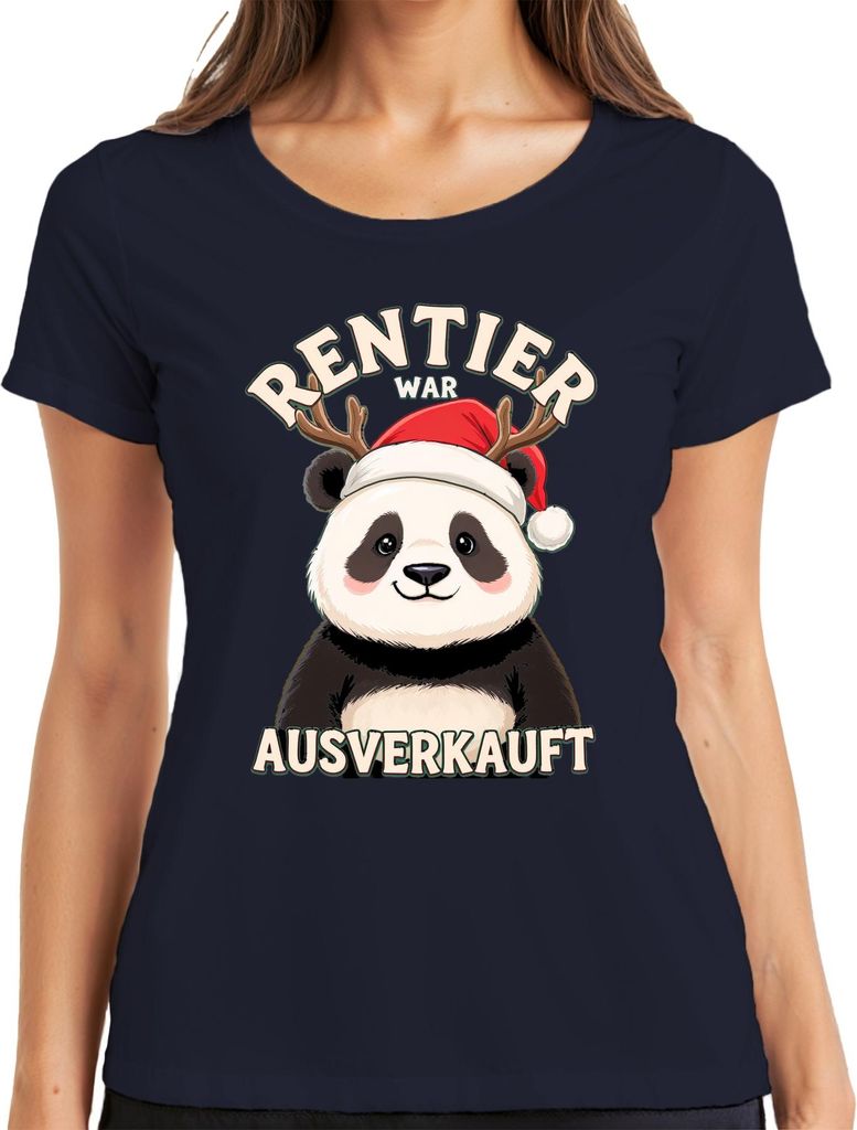 RENTIER WAR T Panda Weihnachten lustig Geschenk Damen T-Shirt, Navy, S