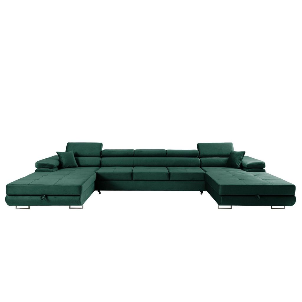 MUFFO Ecksofa U-Form ALONZO MAXI U mit Schlaffunktion 125x318 Velours Grün