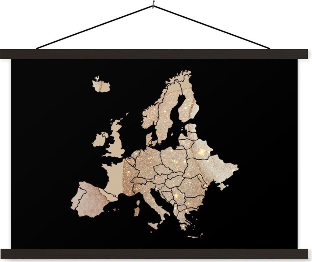 MuchoWow Textilposter Karte - Europa - Glitzer 150x100 cm mit schwarzem Rahmen - Schlafzimmer
