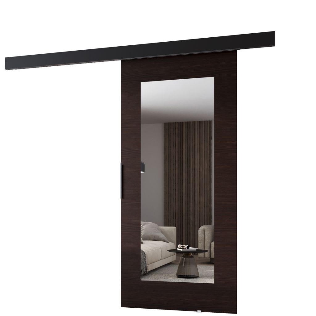 MINIO go for it, Schiebetür, „PRIM I“, Innentür, Türen, mit Spiegel, schwarzer Griff, 106 cm, Wenge / Schwarze Farbe