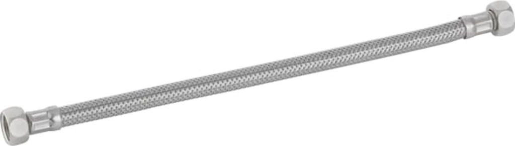A flexible metal braided hose with connectors on both ends, shown against a white background.