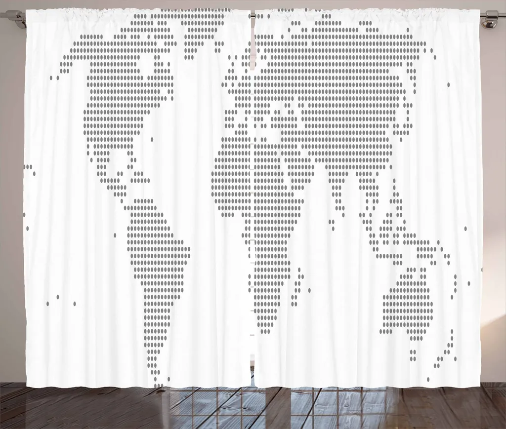 Rideau Occultant Salon 280x225 cm - Design Graphic Dots Blanc Gris