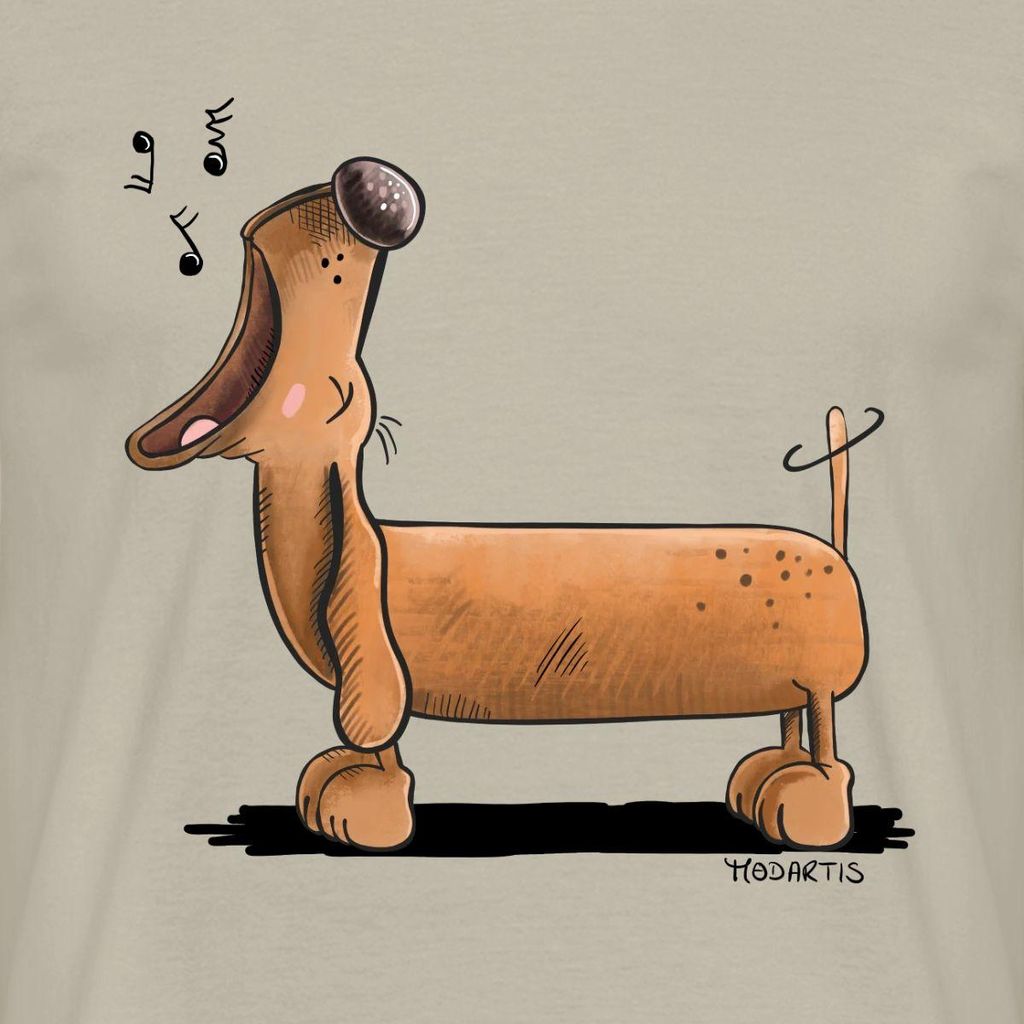 Spreadshirt Jaulender Dackel Comic Dachshund Männer T-Shirt, L, Sandbeige
