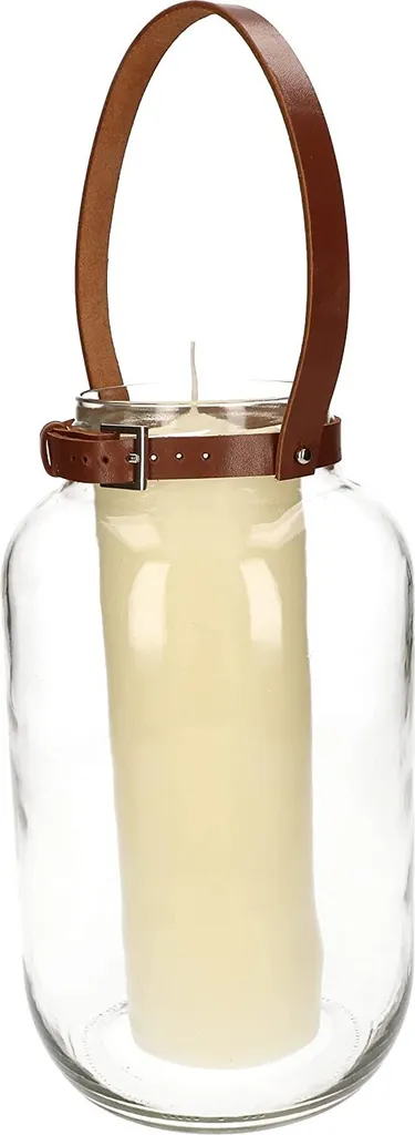 Lanterne en verre ABRATO pour centre de table Design avec anse cuir