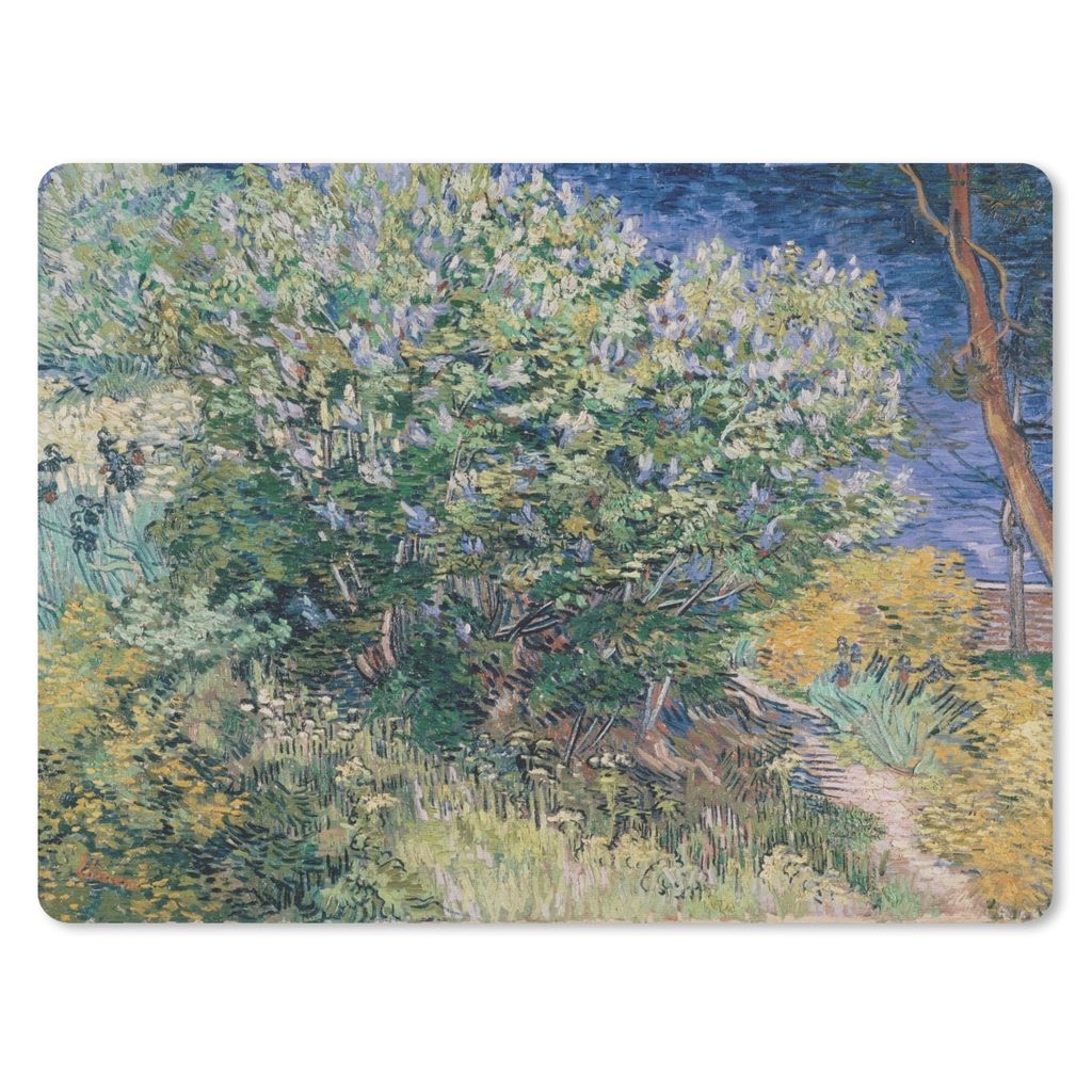 MuchoWow Mauspad Mousepad Fliederbusch - Vincent van Gogh 40x30 cm - Mousepads - Maus Mat - Pad - Mausunterlage - Anti Rutsch