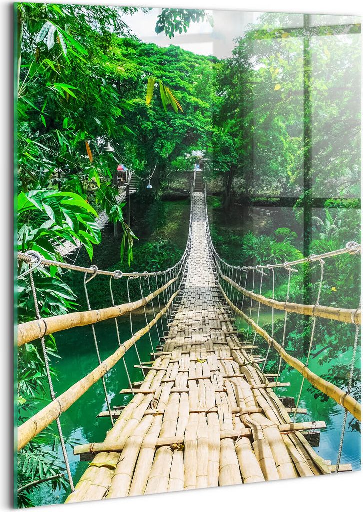 Designer Glasbild - Wandbild - Glas Bild - 60x80 cm - Brücke Im Wald Der Philippinen