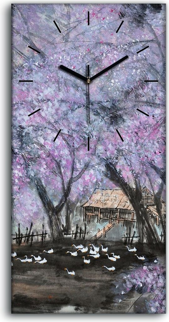 Dekor Leinwand Uhr Wandbilder 30x60 Malerei Asiatische Bäume Blumen Boote Kunst - schwarze Hände