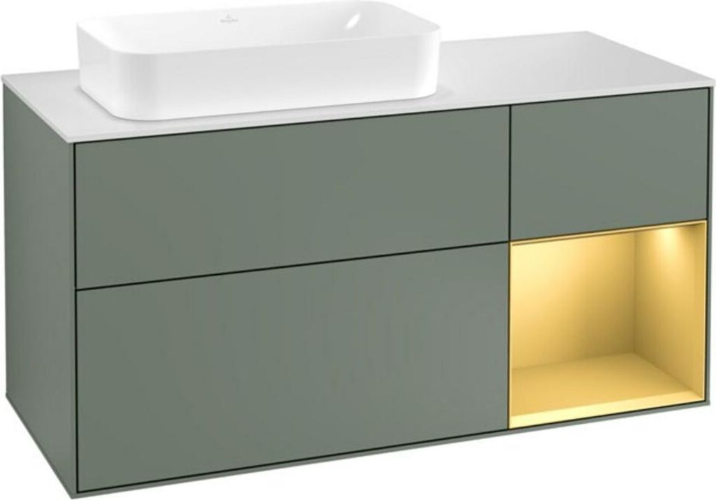 V&B Waschtischunterschrank Wandbeleuchtung Finion 120cm, Pl w m, Reg re gol m, Oli. m Lac