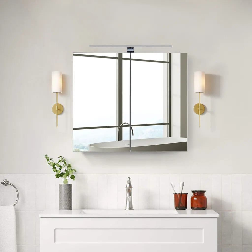 CLIPOP Armoire Miroir Salle de Bain LED 70x16x60cm avec Prise et Interrupteur