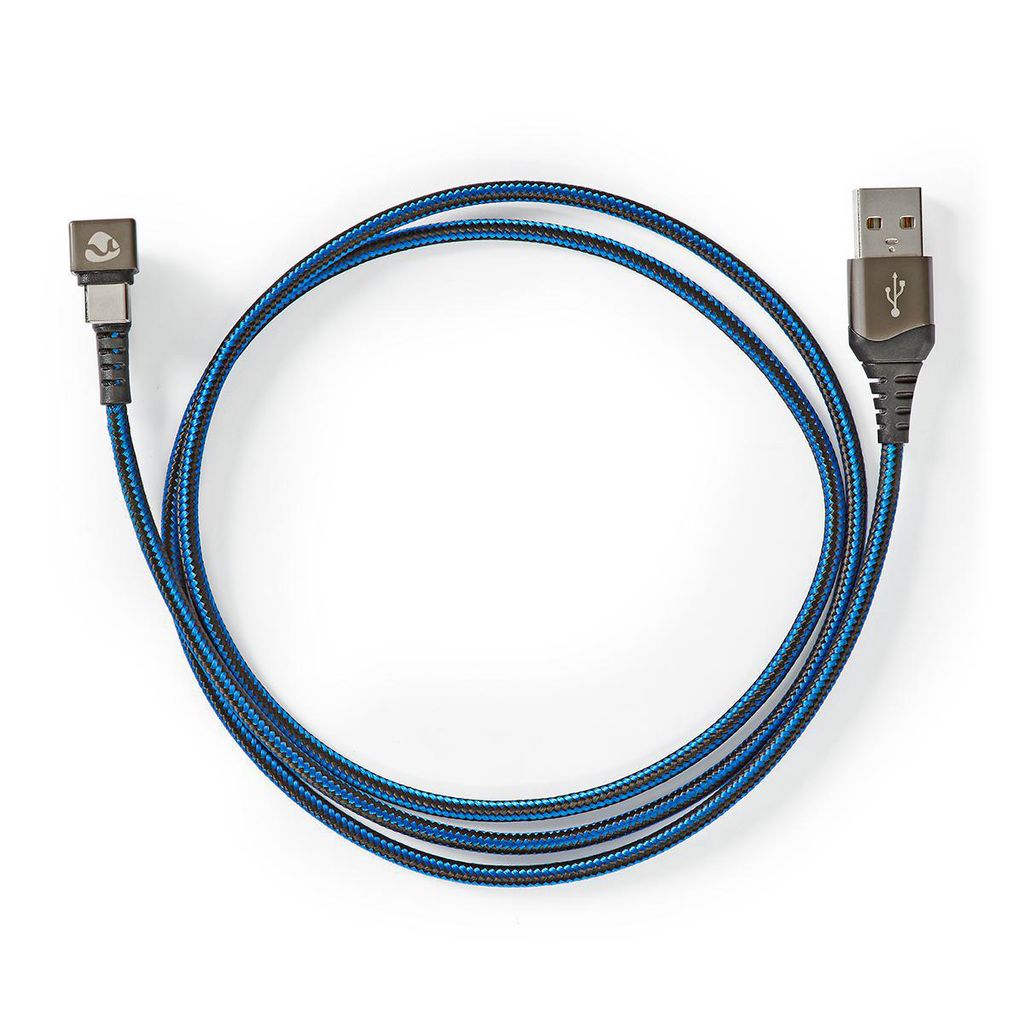 Nedis USB-Kabel - USB 2.0 - USB-A Stecker - USB-C Stecker - 480 Mbps - Vergoldet - 2.00 m - Rund - Geflochten / Nylon - Blau / Schwarz - Verpackung...