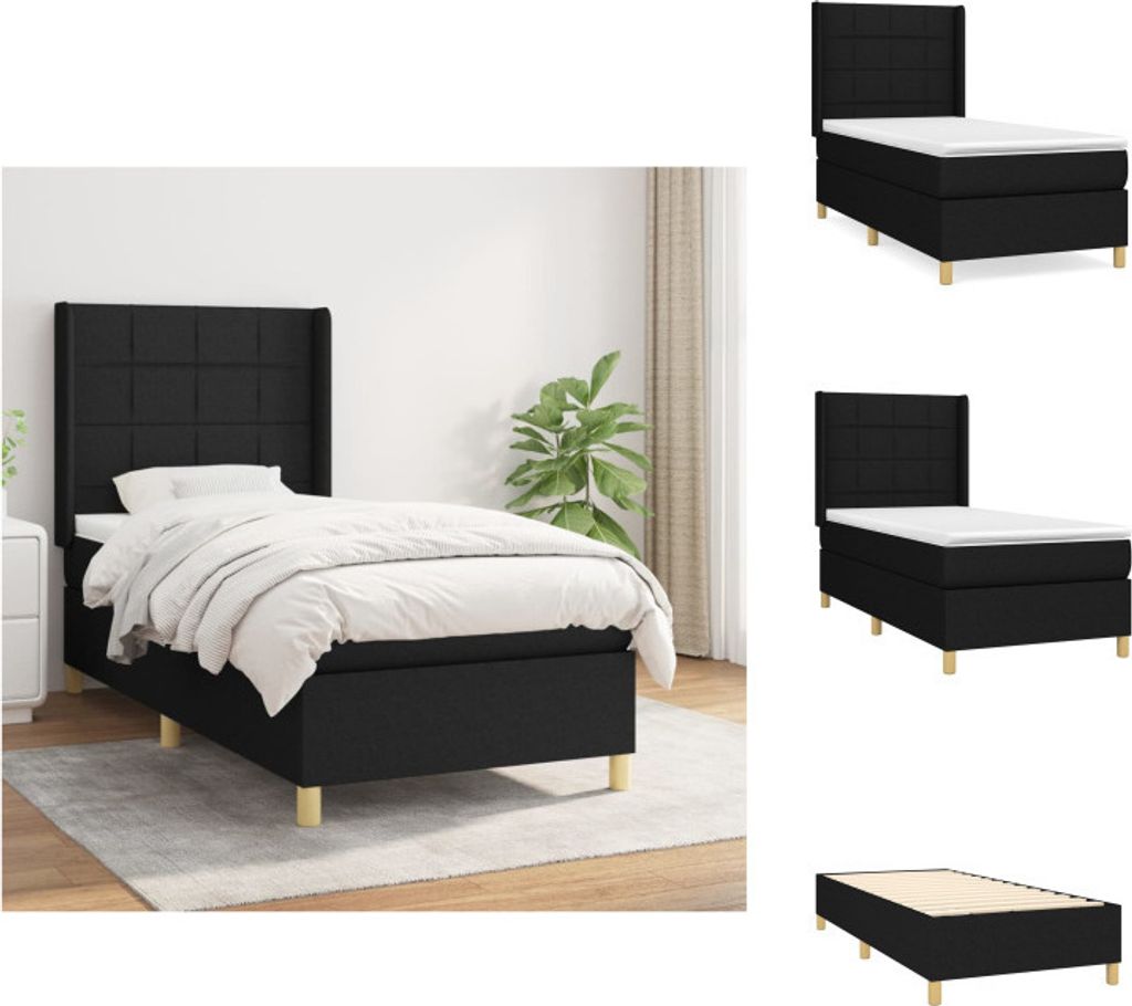 vidaXL Boxspringbett mit Matratze Schwarz 90x190 cm Stoff - Betten & Bettgestelle