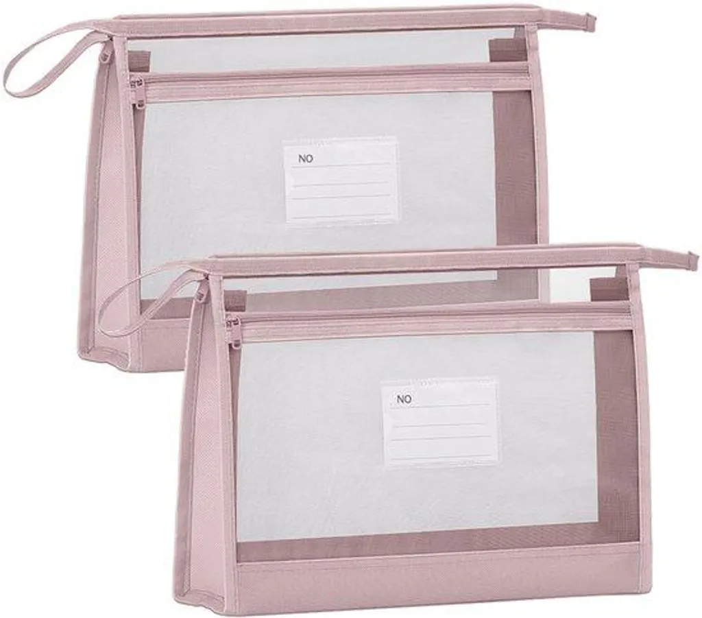 Organiseur de voyage A4 transparent lot de 2 pochettes zippées roses