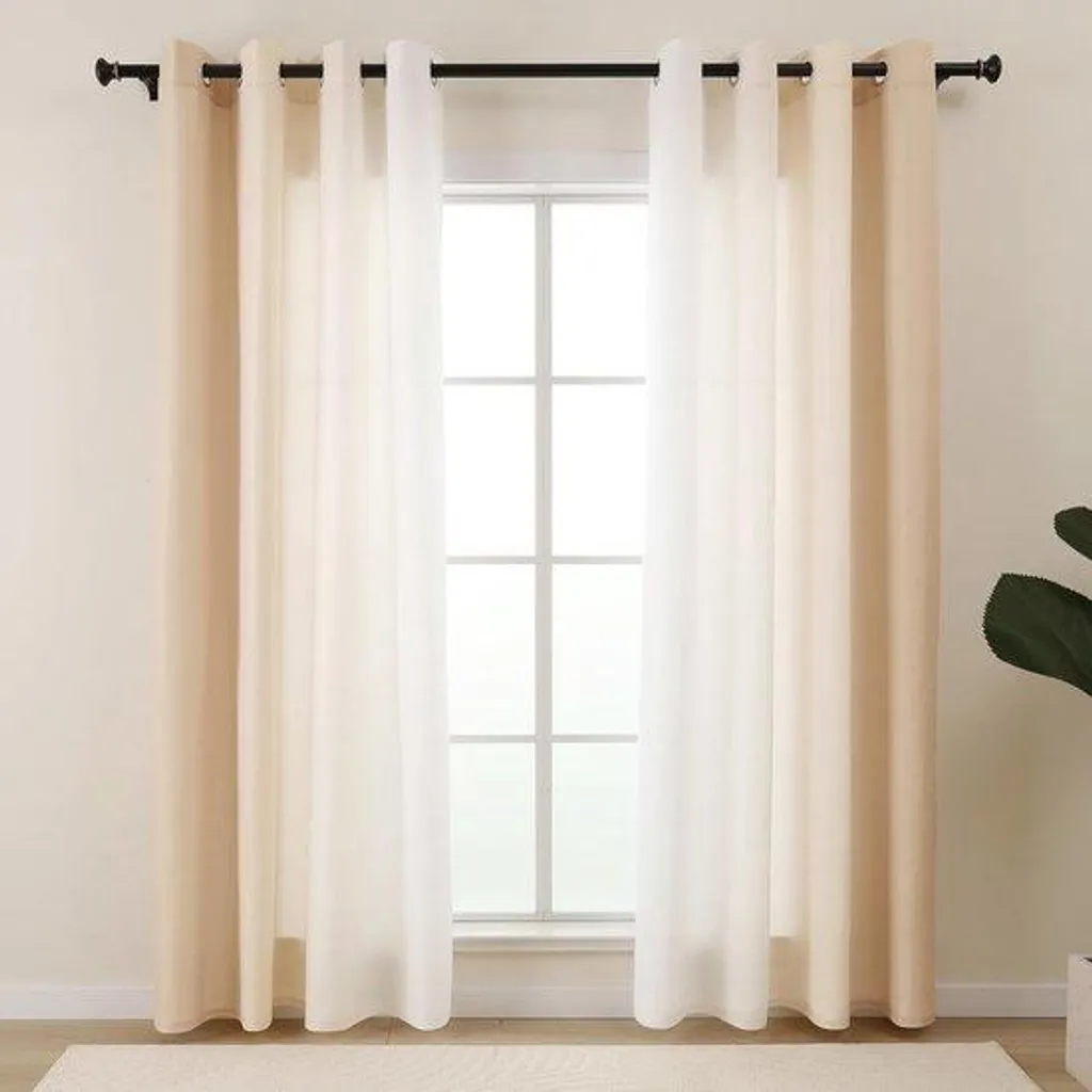 Rideaux translucides anti-regards beige et blanc lot de 2 pièces