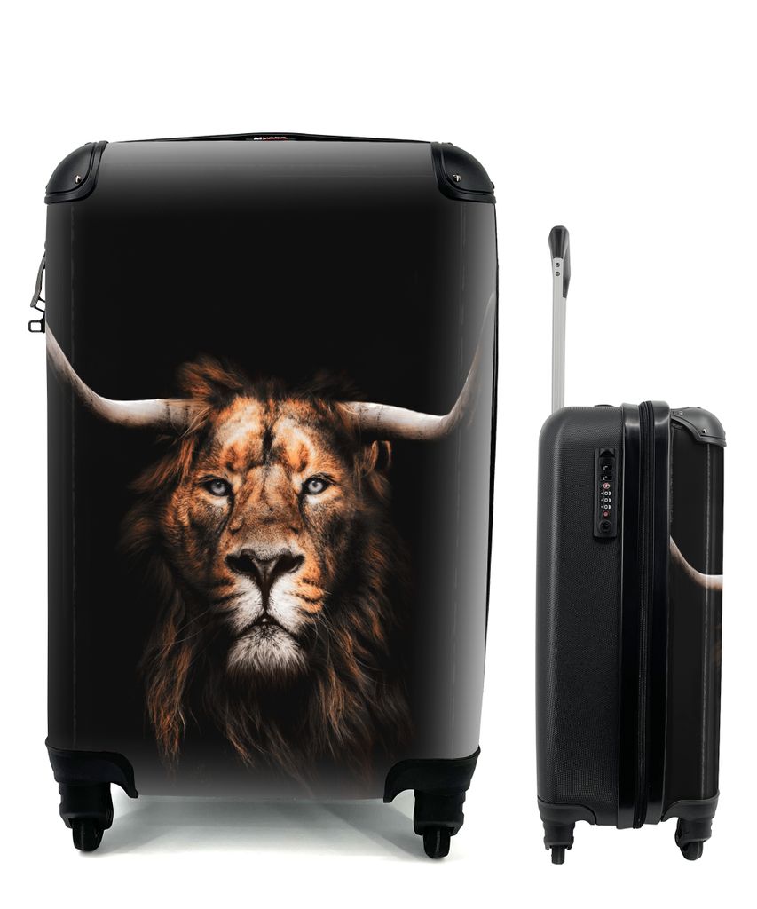 MuchoWow Koffer Handgepäck Trolley Rollkoffer Kleine Reisekoffer mit 4 Rollen - Löwe - Schottischer Highlander - Hoorn - Cabin Size < 55x40x23 ...