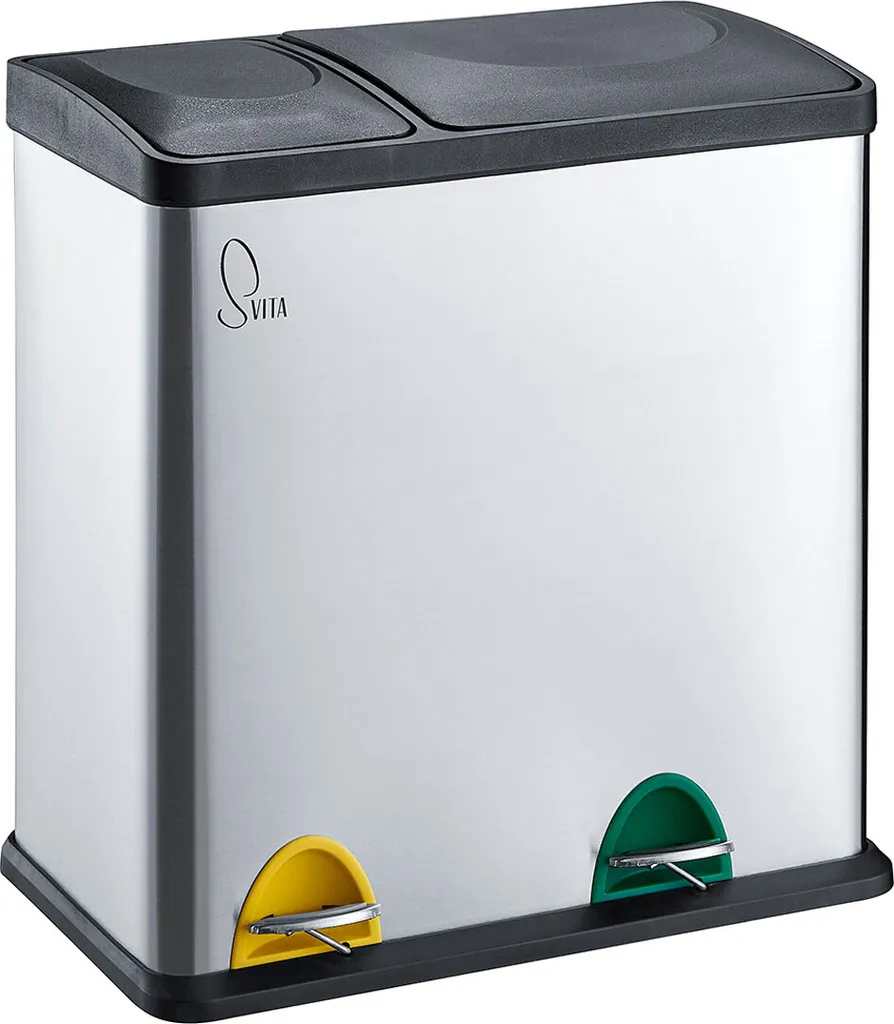 Solution de recyclage cuisine : Poubelle SVITA 35L inox 2 bacs tri