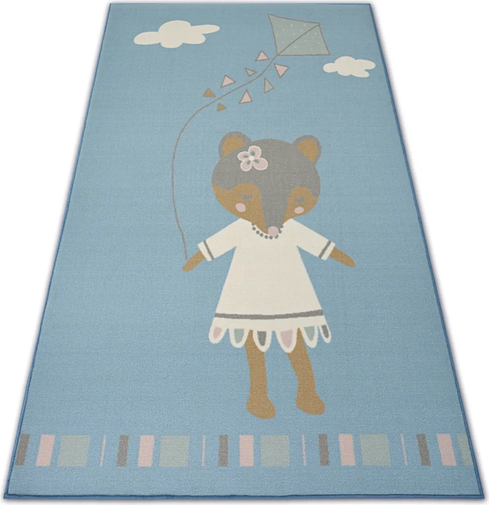 Tapis enfant antidérapant bleu LOKO motif souris 160x220 cm moelleux